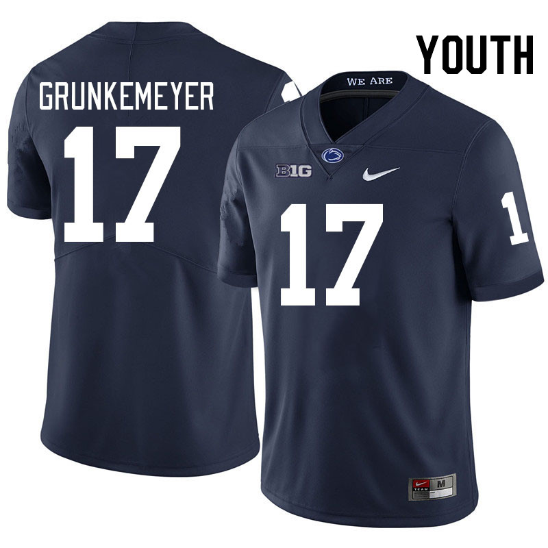 Youth #17 Ethan Grunkemeyer Penn State Nittany Lions College Football Jerseys Stitched-Navy